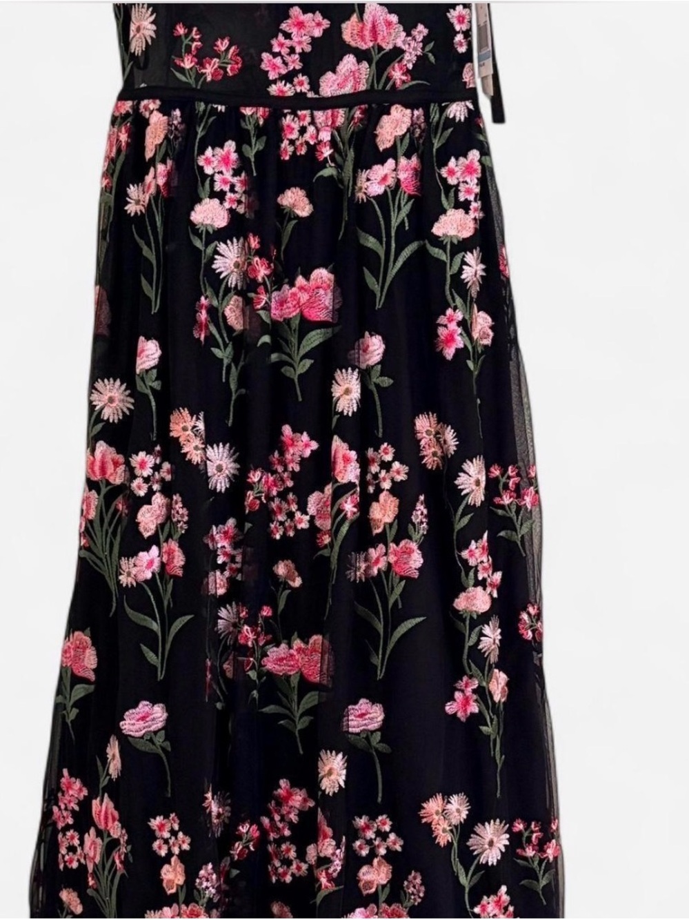 Black Floral Embroidered dress - Pink Floral
